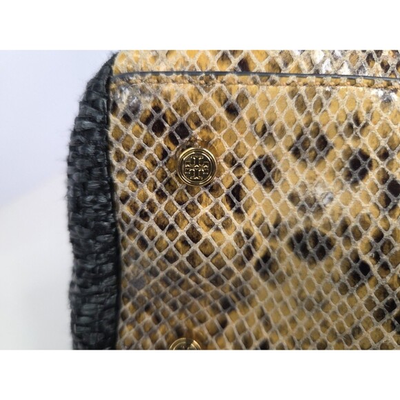 Tory Burch Snake‑Embossed Leather Hand Bag Detachable Shoulder Strap Goldtone Hw - Picture 8 of 16